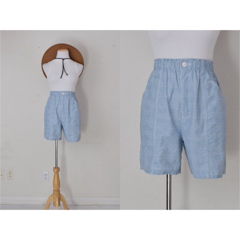 Vintage 90s Cherokee Blue‎ Plaid Shorts size 8| 24-30 waist